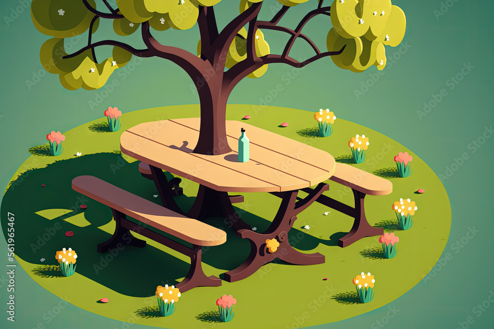 Poster a background of a table and spring. generative ai