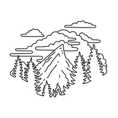 Mono line illustration of Teton Range at Grand Teton National Park in northwestern Wyoming. United States done in black and white monoline line drawing art style.