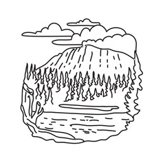 Mono line illustration of Great Basin National Park in eastern Nevada, United States done in black and white monoline line drawing art style.