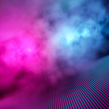 3D Futuristic Concept World, Scene With Explosion Illuminated From The Inside With Blue, Purple Light. No People. Abstract Background. Elements For Banners, Posters, Templates. Fashion Render Design