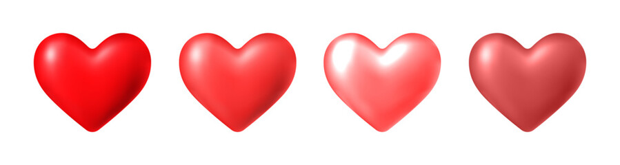 Red hearts collection for Valentine's Day. Set of isolated vector design elements for icon or button, greeting card, invitation, web banner.