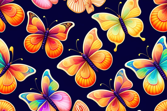 Generative AI: Seamless pattern with butterfly for wallpaper or fabric.