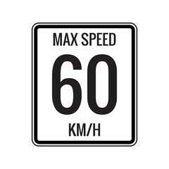 Maximum Speed limit sign 60 kmh sign icon on white background vector illustration.