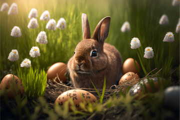 easter bunny and easter eggs, generative ai