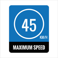 sign 45 kmh Isolated Road Maximum Speed limit sign icon on white background vector illustration.