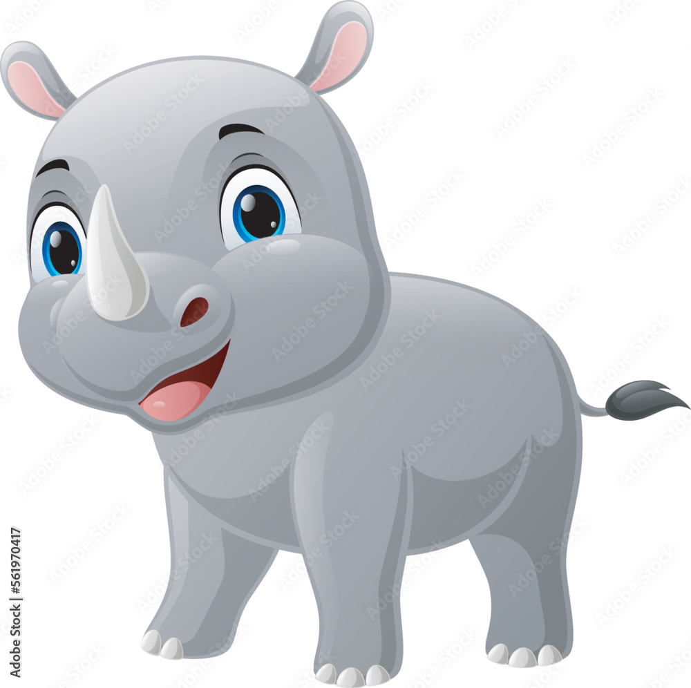 Wall mural cute baby rhino cartoon posing