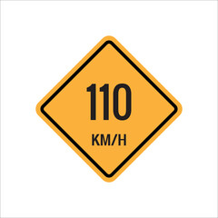 110km Maximum Speed limit sign icon on white background vector illustration.