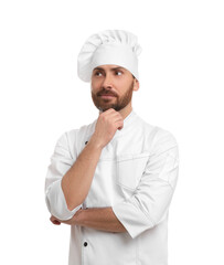 Mature male chef in uniform on white background