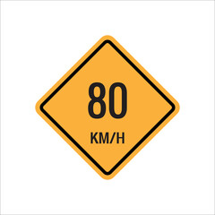 80km Maximum Speed limit sign icon on white background vector illustration.