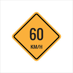 60km Maximum Speed limit sign icon on white background vector illustration.