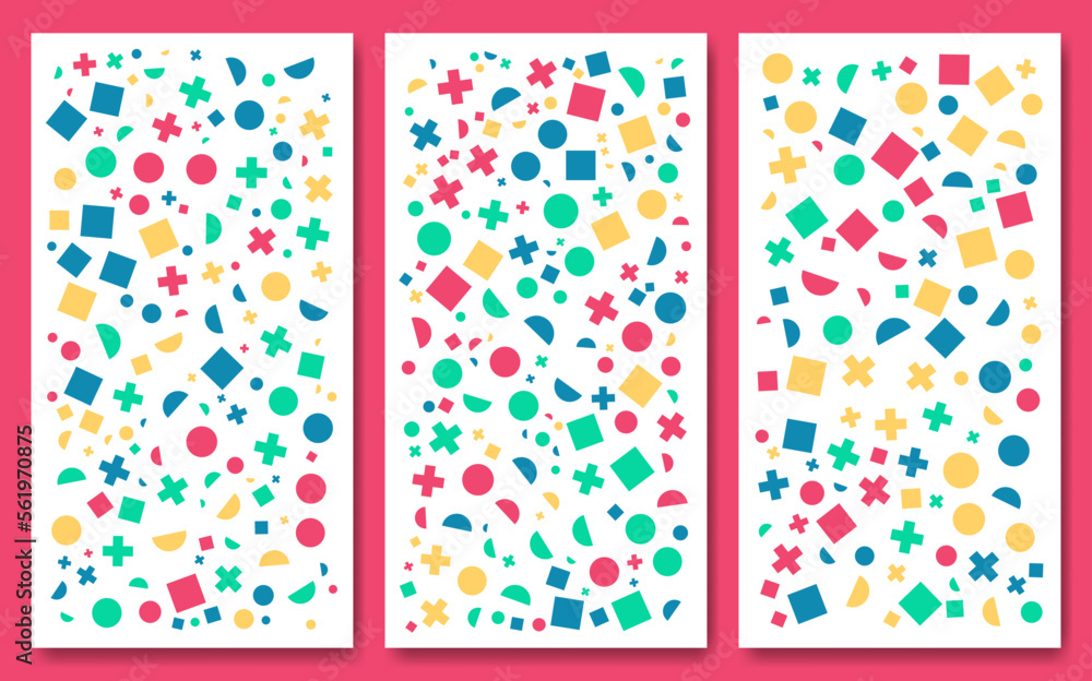 Poster a set of simple minimalistic shapes seamless patterns. memphis design, collection trendy vector geom