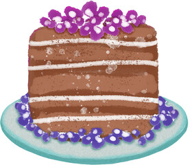 Chocolate Layered Cake on transparent background, Watercolor Layer Cake, Decorated Cake