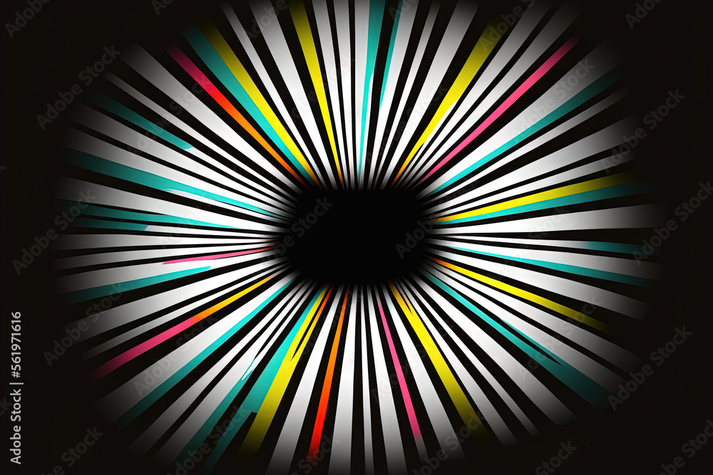 Poster abstract light background in the form of a black background with colored rays going outward in strip