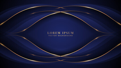 Dark blue background with golden lines and blue curve decoration. Elegant style vector design