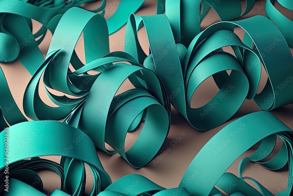 Poster teal ribbons form an abstract backdrop. bright and copy-ready. generative ai