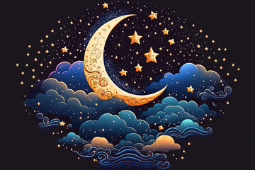 Obraz na płótnie Canvas Night sky with stars and moon. Generative AI