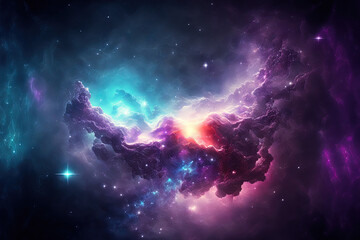 Fototapeta premium Space background with stardust and shining stars. Realistic colorful cosmos with nebula and milky way. Generative AI