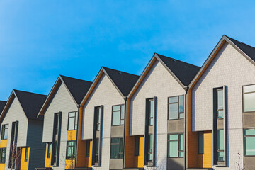New residential townhouses. Modern apartment buildings in BC Canada. Modern complex of apartment buildings