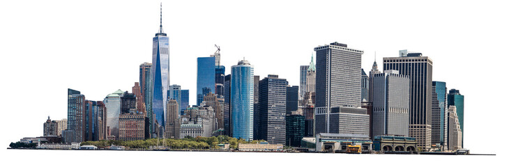 Panorama of Lower Manhattan, view from the South, transparent PNG. - obrazy, fototapety, plakaty
