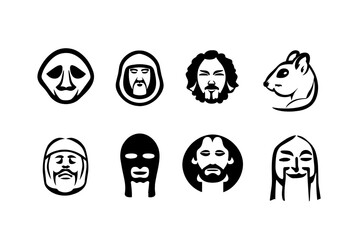 Prophet Monk Illustration Set, Robber Logo, Mouse Icon, Monk Vector Set, Strange Vectors
