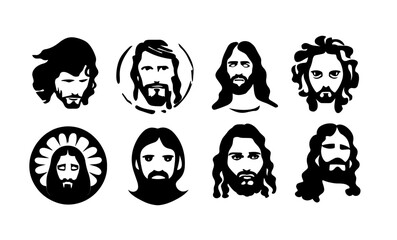 Jesus Christ Illustration, Jesus Illustration set, vector Jesus, Jesus vector, Jesus faces, Jesus heads