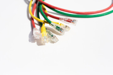 LAN network connection ethernet cables on white