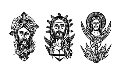 Jesus Christ Illustration, Jesus Illustration set, vector Jesus, Jesus vector, Jesus faces, Jesus heads