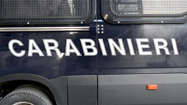 Carabinieri patrol vehicle on street in Italy. Police patrol car.	
