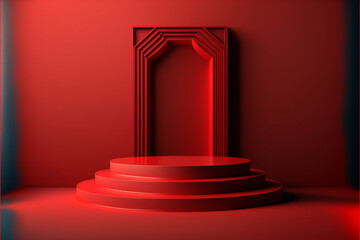 Red podium. Product displays. Generative ai
