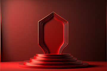 Red podium. Product displays. Generative ai