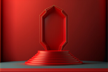 Red podium. Product displays. Generative ai