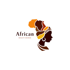 african beauty woman vector logo design inspiration with combine a map of the african continent