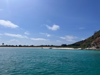 Yacht Club Pattaya. A beautiful city from the sea. uninhabited island. Monkey on a desert island. Sunset in the city