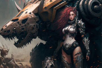 Girl with a big mech on her side ,GENERATIVE AI