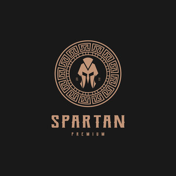 ancient greek warrior spartans helmet stamp badge logo design 2