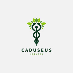 caduceus leaf tree natural vector icon logo design