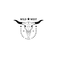 buffalo bull head vintage logo for farm ranch countryside longhorn
