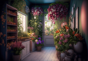 Fototapeta na wymiar Florist shop interior. Generative AI