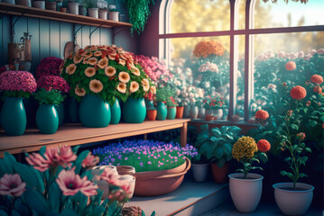 Fototapeta premium Florist shop interior. Generative AI