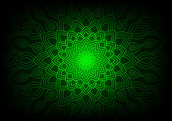 Mandala green neon light modern style geometric background
