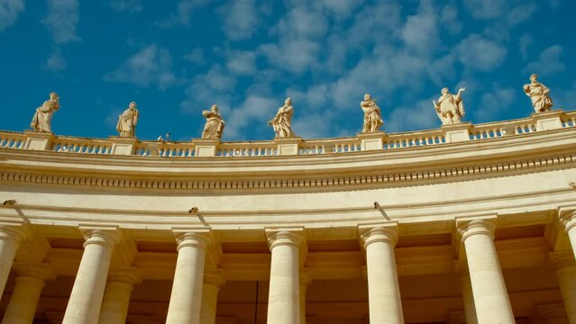 The colonnade at St. Peter's Square in Vatican City, Holy See, Rome, Italy, a circular arcade of 284 columns that surrounding St. Peter's Basilica, Basilica di San Pietro, and square
