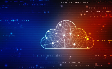 2d illustration of Cloud computing, Digital Cloud computing and network Concept background. Cyber technology, internet data storage, database and Internet server concept