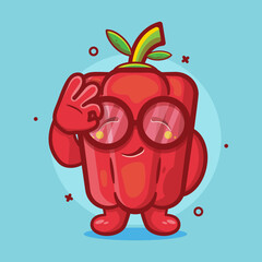 cute red paprika character with ok sign hand gesture isolated cartoon in flat style design