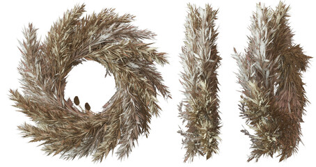 Stylish autumn rustic wreath, boho wreath with dried pampas grass, wildflowers, wheat. Round twig wreath with dry flowers isolated on white background. Png, transparent clipart. Happy Thanksgiving - Powered by Adobe