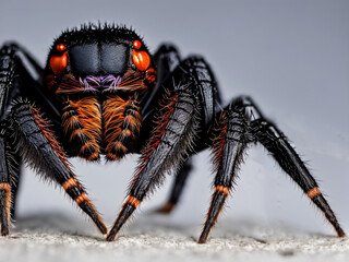Macro image for reference of a black spider - obrazy, fototapety, plakaty