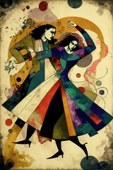 Dancers from Central America and Mexico, Muted colors, Abstract illustration made with Generative AI