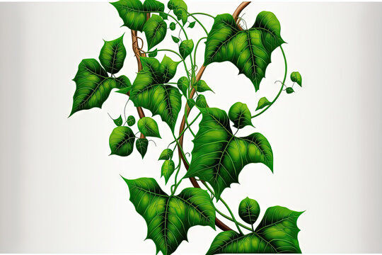 Isolated On A White Background, Large Tangled Jungle Vines With Leaves Of A Wild Morning Glory Liana Plant Are Shown With A Clipping Path. Generative AI