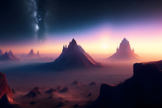 岩山と砂漠に覆われた惑星　generative ai