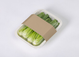 Takeaway food container box mockup with vegetable and fruit, copy space for your logo or graphic design