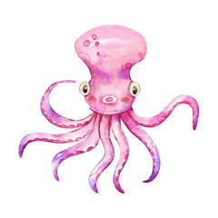 Cute Octopus Sea Animal Watercolor, Underwater Nursery Decor, Cute Aquatic illustration, Watercolor illustration, Underwater Ocean Sea Animals, Children Books, Greeting Cards, Clipart For Kids.